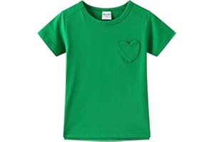 Noomelfish Girls Short Sleeve Heart Pocket T-Shirts Casual Cotton Tee Tops Blouse (5-12 Years)