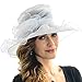 IL Caldo Women's Kentucky Derby Sun Hat Fascinator Flowers Wide Brim Gauze Hat Headdress,White