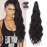 Synthetic Wavy Curly Drawstring Ponytail Extension Clip in Claw Ponytails Long Curly Ponytail Extension Wavy Synthetic Ponytail Hairpieces for Women Black Color(2#)