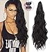 Synthetic Wavy Curly Drawstring Ponytail Extension Clip in Claw Ponytails Long Curly Ponytail Extension Wavy Synthetic Ponytail Hairpieces for Women Black Color(2#)
