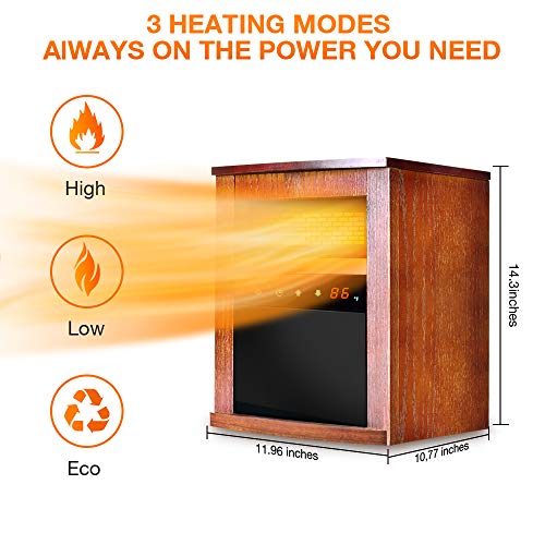 Electric Space Heater, 1500W Infrared Heater with 3 Heat Modes, Remote Control and 12 hours