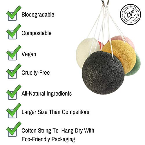 Konjac Sponge Set 10 Pack Bulk Activated Bamboo Charcoal Facial Sponge