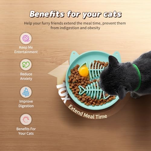 Bol d'alimentation lente pour chats, 2 bols en silicone pour chats, mangeoire lente idéale pour aliments secs et humides, facile à nettoyer, jouet interactif pour l'entraînement de
