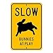 Slow, Bunnies at Play; pet rabbit novelty sign, aluminum, 6