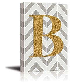 The Letter B in Gold Leaf Effect on Geometric Background - Modern Hip Young Art Art - Canvas Art Home Art - 12x18 inches