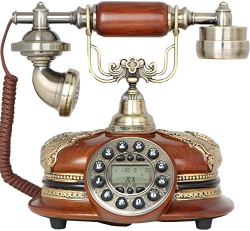 Jiahuafang Antiqute Wooden Brown Retro Vintage Push Button Phone Home &amp; Office Corded Telephone