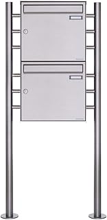 2er Standbriefkasten - 2 fach Briefkastenanlage Design BASIC 381 - Briefkasten Manufaktur Lippe (2 Parteien, senkrecht, Edelstahl)