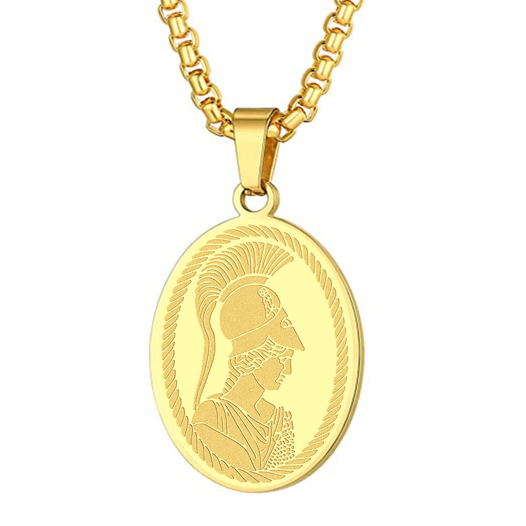 Athena the Goddess of Wisdom War Pendant Necklace for Women Men Greek Mythology Charm Choker Chain Protection Guardian Medallion Amulets Jewelry Gift (212G)