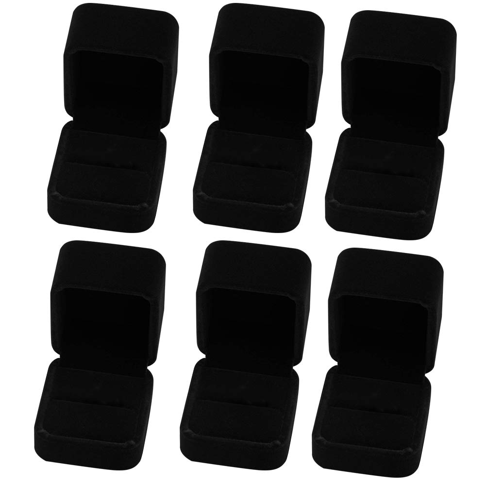 6 Classic Velvet Engagement Ring Boxes - Black, Single Ring Box for Proposal, Wedding, Birthday, Anniversary, Mother's Day