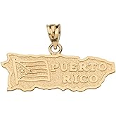 Puerto Rico US State Map Charm Pendant in 14k Yellow Gold