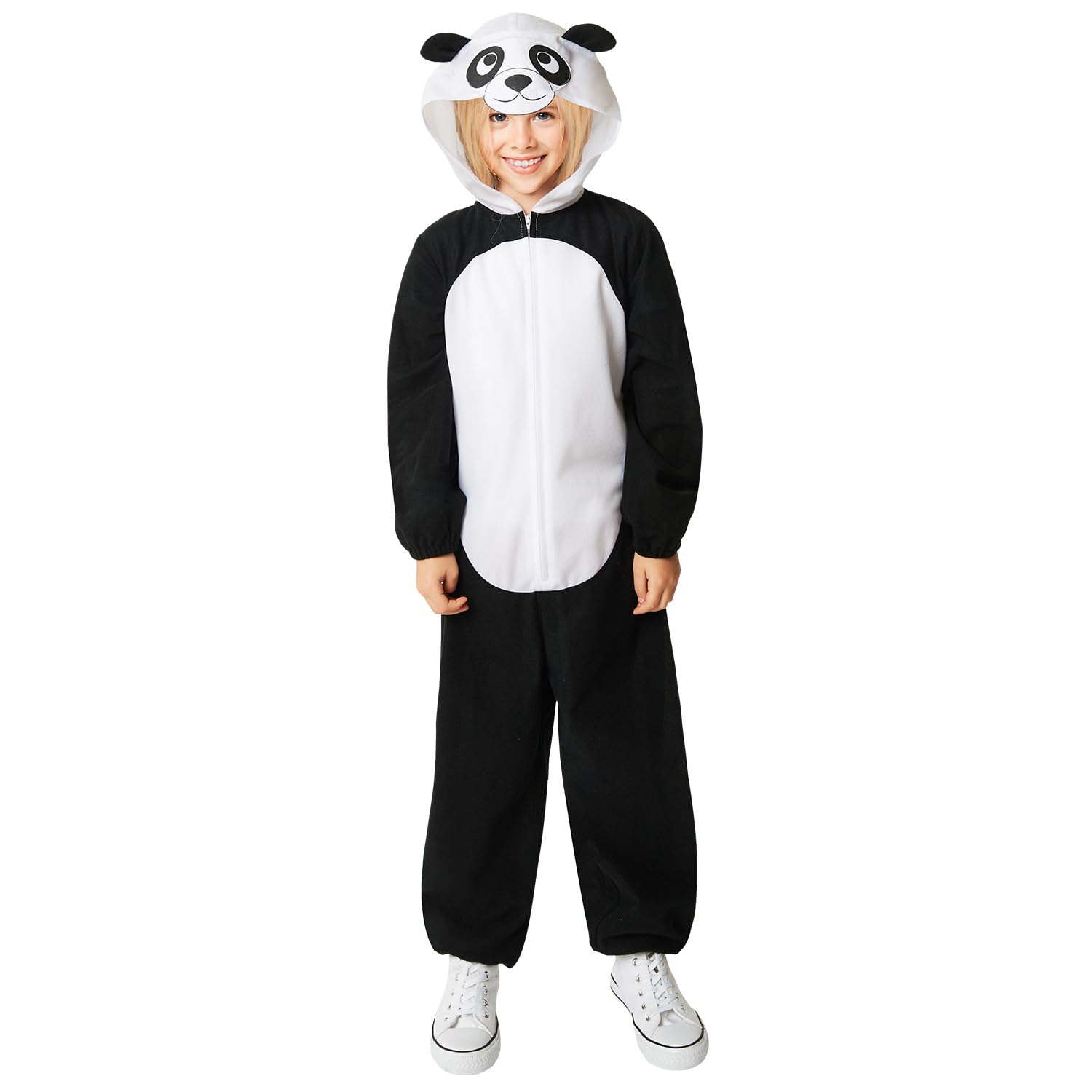 Amscan 9916851 - Kids World Book Day Panda Hooded Jumpsuit Fancy Dress Costume Age: 8-10 Yrs, Black