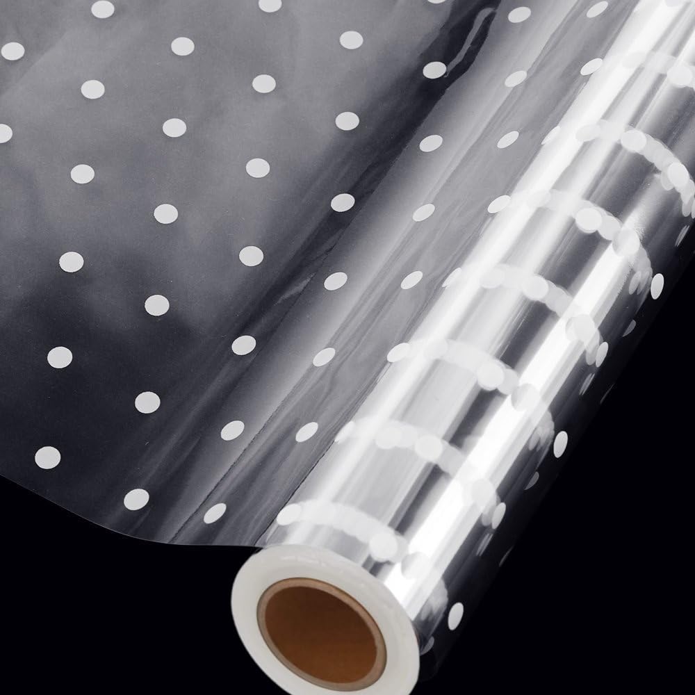 Cellophane Wrap for Hampers Clear Cellophane Wrapping Paper Roll with Dot Florists Basket Gift Packing 80CM x 100M Flower Hamper Wrap Packing Film Bouquets Christmas DIY Crafts Birthday Wedding Easter