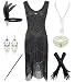 1920s Gatsby Sequin Fringed Paisley Flapper Dress with 20s Accessories Set (S, Black) primary