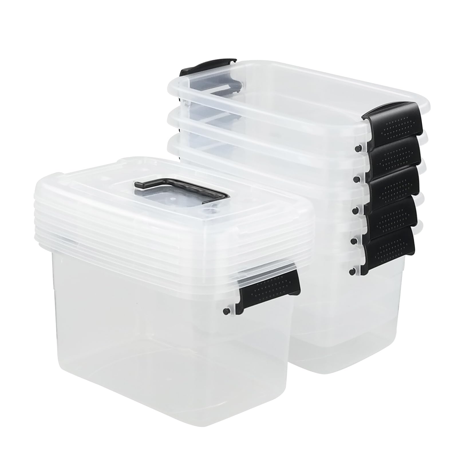 Rinboat 6 L Clear Plastic Storage Box, Small Latching Storage Box, Set of 6