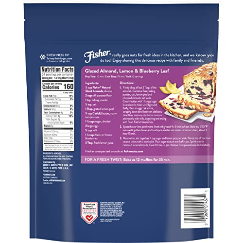 FISHER CHEF’S NATURALS UNSALTED SLICED ALMONDS 24OZ RESEALABLE BAG, RAW NUTS PERFECT FOR COOKING, BAKING & SNACKING, HEALTHY SNACKS FOR ADULTS, VEGAN PROTEIN, KETO SNACK, GLUTEN FREE
