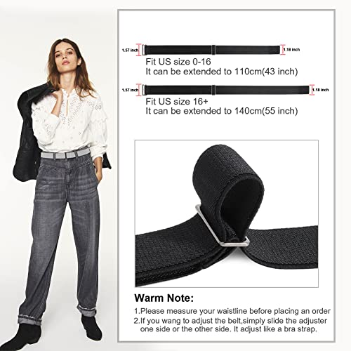 6 Pieces Invisible No Show women Belt Stretch Elastic Adjustable with Flat Buckle for Jeans Pants Dresses