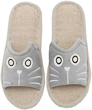 DKKK Slippers for Women Memory Foam, Femal Cotton Non-Slip Home House Bedroom Open Toe Slipper Velvet Linen Indoor Outdoor Basic Simple Breathable Shoes for Summer Gray Cat Size 6-6.5