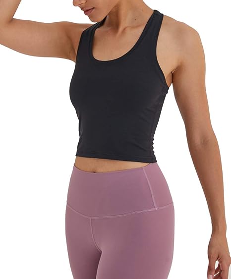 Amazon Com Puedizux Women S Cropped Workout Tops Racerback Yoga Sports Tank Tops Shirt Clothing