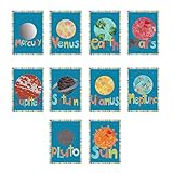 Solar System Wall Cards, Planet Wall Cards, Set of Nine 5x7 Wall Art Prints, Nursery Wall Art Decor, Kid's Art Decor, Gender Neutral Nursery, Nature Themed, Outer Space Nursery, Preschool Decor