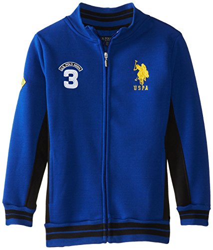 U.S. Polo Assn. Big Boys' Fleece Mock Neck Jacket with Striped Ribbing, Cobalt Blue, 10/12