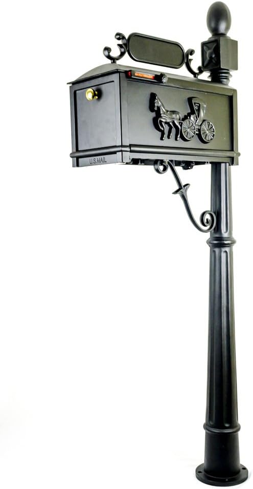 Post Mount Mailbox with Post, Heavy Duty Cast Aluminum Decorative Mailbox for Outdoor, Residential