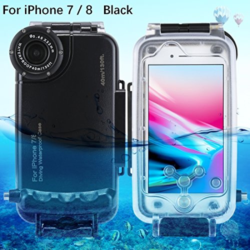 HAWEEL iPhone 7/ 8 Underwater Housing Professional [40m/ 130ft] Diving Case for Surfing Swimming Snorkeling Photo Video No Reflection + Lanyard(iPhone 7/ 8, Black)