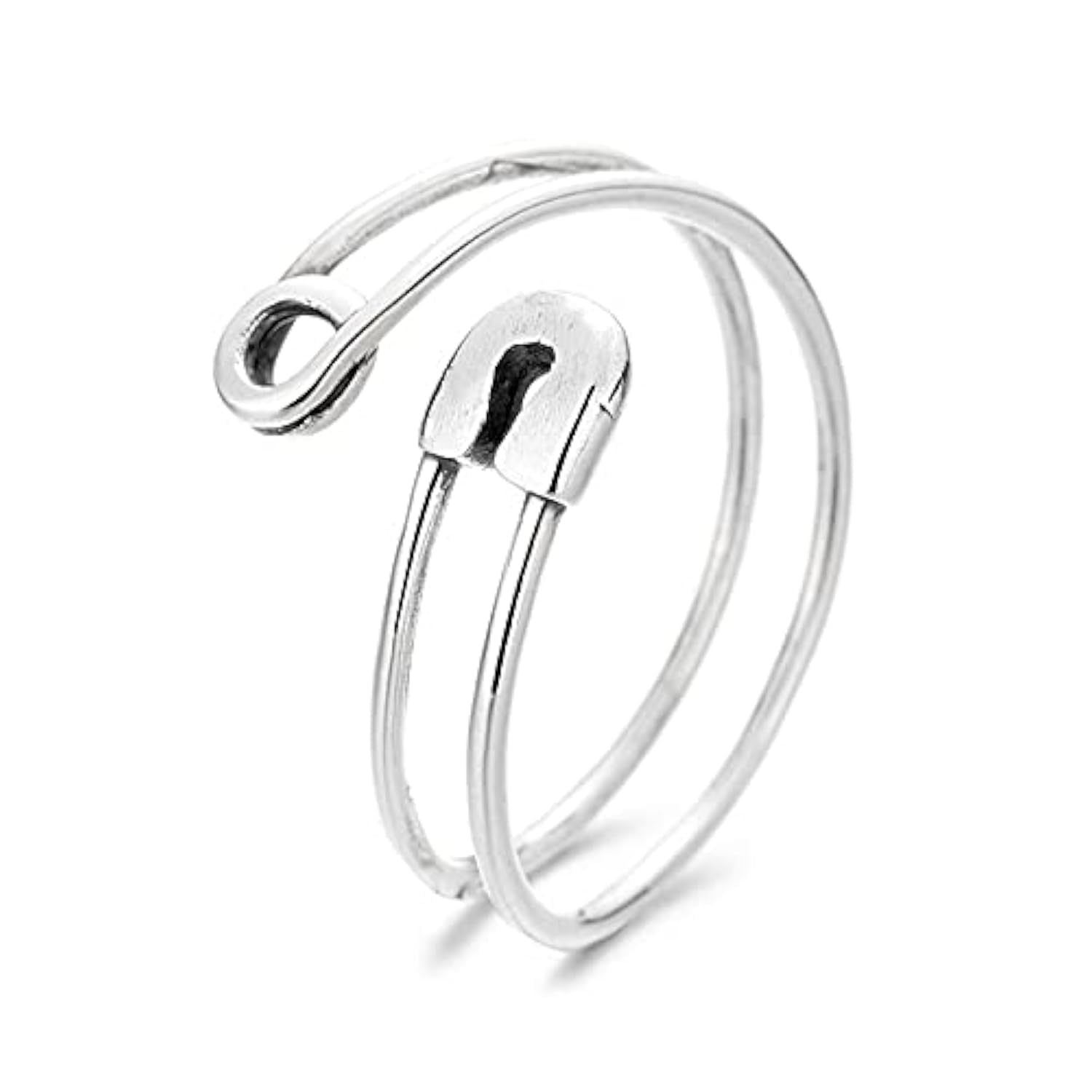 Double Layered Paperclip Safety Pin Stacking Rings Sterling Silver 925 Adjustable Wrap Finger Band Toe Ring Statement Promise Ring Fashion Jewelry Gifts for Women Girls BFF