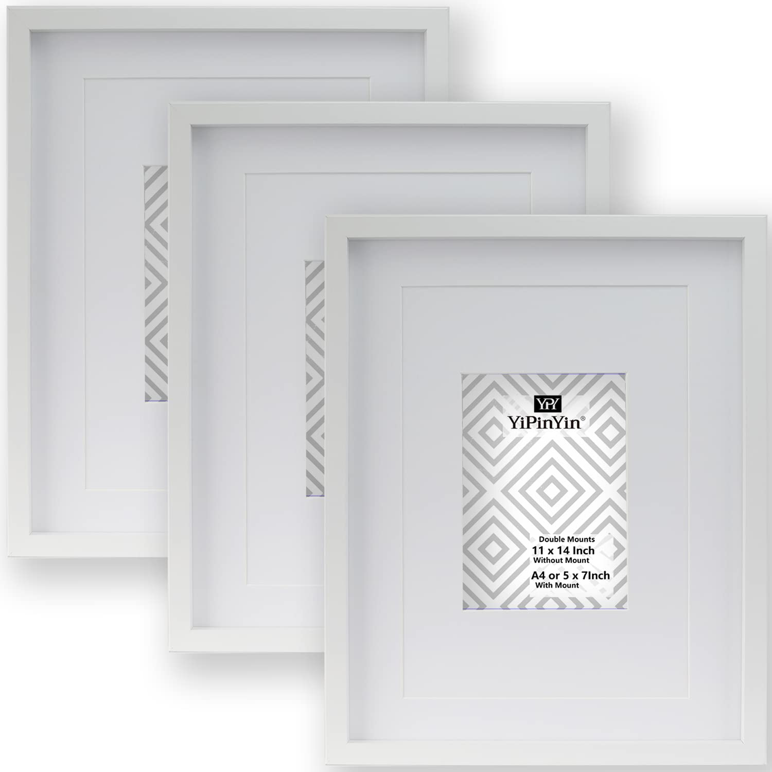 11x14 Inch White Boxed Gallery Picture Frames Set of 3 With Double Mounts for A4 & 7x5 photo,White Boxed Gallery A4 Picture Frames 3 packs for Wallmounted.