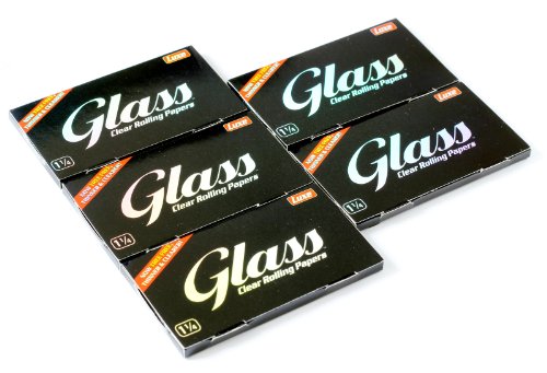 5 booklets x GLASS Clear Rolling paper size 1 1/4 - 100% Natural - 250 papers