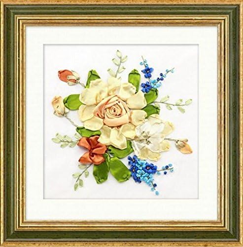 Aureate Handmade Silk Ribbon Embroidery Kits Canvas 3D Wall Art Home Decoration DIY Needlepoint Tapestry Hanging Gift Floral 14"×14" (Multicolor-5)