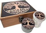 Tree of Life Stash Box Combo - Large 4 Part Herb Grinder with pollen catcher and Stash Jar and Rolling Tray - Wood Stash Boxes (Tree Of Life)