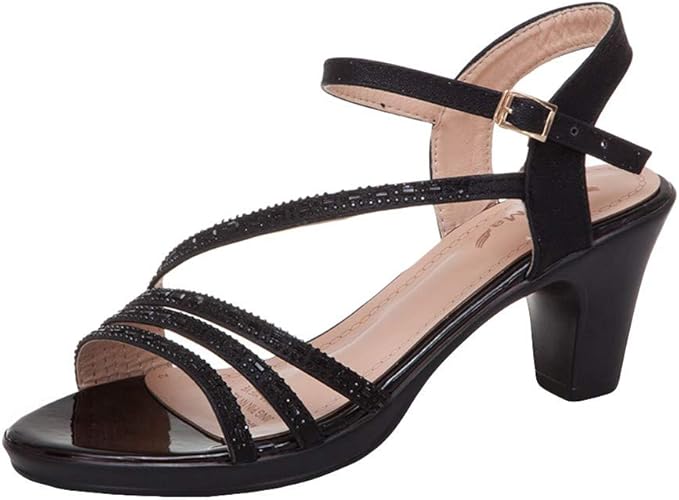 Amazon 女性 ローマ レトロ ガール ピープ つま先 バックル ヒール サンダル エレガント レディース サマー シューズ ファッション サンダル