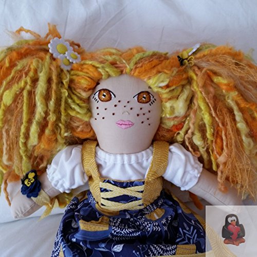 Fabric Art Doll with Golden Hair and Dirndl - Thumbnail 2