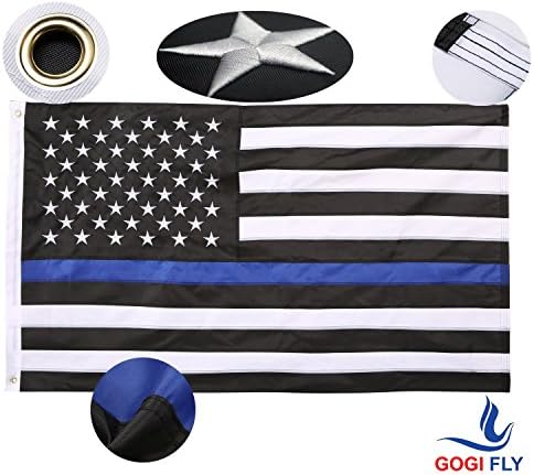 [GOGIFLY] - 3x5 Foot - Thin Blue Line USA Flag - American Police Flag - Embroidered Stars and Sewn Stripes with Grommets Black White and Blue USA Flags