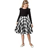 21KIDS Girls Buffalo Check Plaid Dress Kids Ruffle Long Sleeve Christmas Midi Dresses with Pockets for Girls 6-14 Years