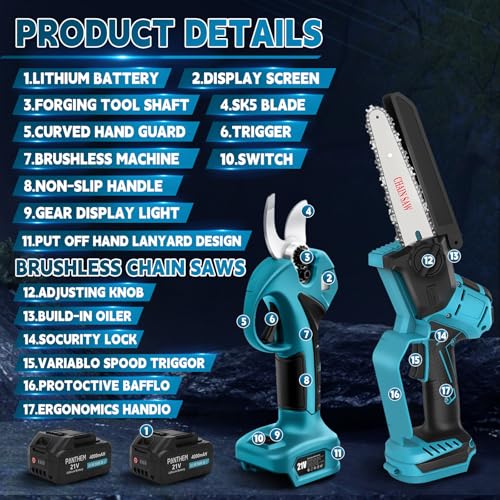 Battery Pruner 6 Inch Mini Branch Chainsaw Professional Pruning Saw for Makita 18 V (without Batteries), 4-in-1 Pruning Shears Telescopic Electric Telescopic Saw Pruning Saw Pruning Saw Garden Shears Battery Saw Working Height up to 4.5 m