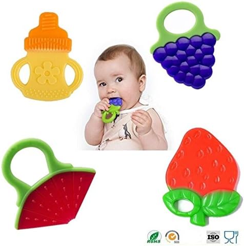 Baby-Touch. Baby Premium 4-set Silicone Teether-toys, for infant &amp; toddler. Eco friendly, BPA free, Non-Toxic, Freezer-safe. Easy For Baby To Hold. Relieves Sore Gums, Fun Colors. Free Ebook-Gift