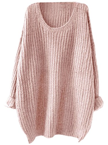 SweatyRocks Women's Embroidered Flower Oversized Knit Casual Loose Pullover Sweater (Small, Pink)