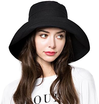 Bucket Hat Womens Summer Sun Hats Foldable Wide Brim UV Protection Safari Fisherman Caps with Boonie Windproof Adjustable Chin Strap (B1-Black)