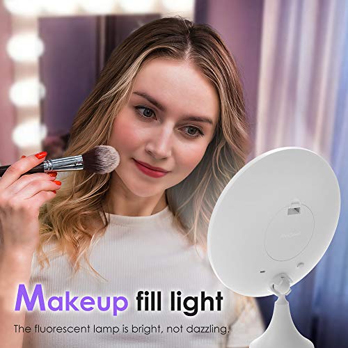 BEQOOL 10X Magnifying Lighted Makeup Mirror with Lights, 360°Rotation Vanity Mirror Portable Hand Cosmetic Light Up LED Mirror with Strong Sticky Suction Cup for Home Bathroom Shower Travel (Silver)