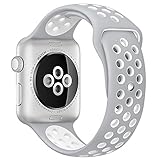 Apple Watch Nike+ Sport Band,Gersymi Tech Soft Silicone Sport Replacement Strap band with Adjustable Buckle and Quick Release for 2016 New Apple Series 2 Sport Watch iWatch (42mm Silver+white, Large)