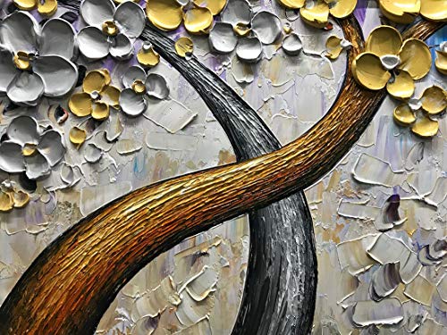 V-inspire Art, 24x48 Inch Oil Paintings Lucky Tree Abstract Hand-Painted Art Lnner Wooden Frame Canvas Painting Flower Wall Art Living Room Bedroom Office Hanging Decorations White Wall Decoration - Thumbnail 2