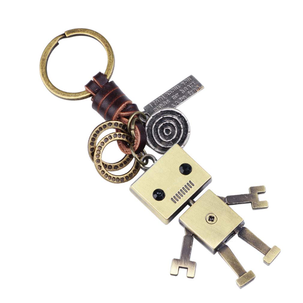 LKMY Funny Robot Keyring Gift,Leather Home Vintage Pendant Keychain for Men Women,Mum & Dad Novelty Key Ring Present,Girl & Boy Cute Friend Personalised Mini Pendant (Robot)