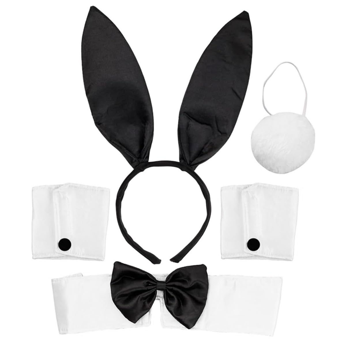 Orivin Rabbit Ears Headband Set Bunny Ear Hair Hoop Easter Halloween Party Costume Accessories with Neck Warmer Cufflinks Pompom