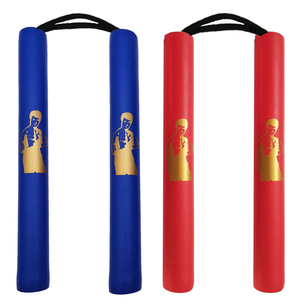 Fayscingo 2 Pairs Foam Nunchucks Padded Sponge Training Practice Cord Nunchakus Martial Arts Nunchucks for Kids and Beginners (Blue+Red)