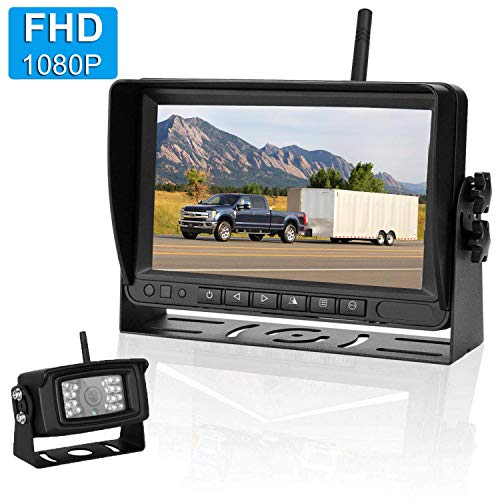LeeKooLuu FHD 1080P Digital Wireless Backup Camera High-Speed Observation System for RVs,Travel Trailers,Motorhomes,Trucks 7'' Monitor IP69K Waterproof Camera Super Night Vision Backup Lines ON/Off