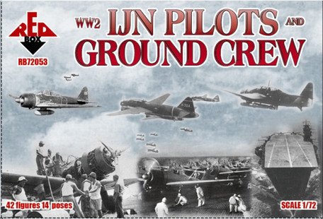 PLASTIC MODEL FIGURES WW2 IJN pilots and ground crew 42 FIGURES IN 14 POSES 1/72 RED BOX 72053