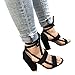 XMWEALTHY Women's Suede Open Toe Pumps Chunky Block Heeled Sandals Ankle Strap High Heels