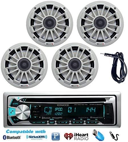 New KMR-D362BT Kenwood Marine Boat Bluetooth CD/MP3 USB iPod iPhone Pandora Stereo Player With 4 X 6.5" MB Quart Marine Boat Nautic Speakers System + Enrock Radio Antenna - Marine Audio Kit (Without LED Lights)