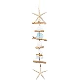 JQAQJU Wooden Driftwood Wall Decor, Starfish Bathroom Decor with Sea Shells, Driftwood Beach Room Decor for Home Indoor Outdoor, Coastal Wall Art for Living Room, Bedroom and Dining Room Blue